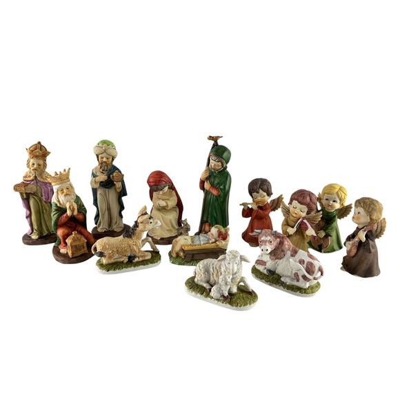 Vintage 13pc Bisque Nativity Figurine Set Creative Art Flowers Inc Christmas - Picture 1 of 12